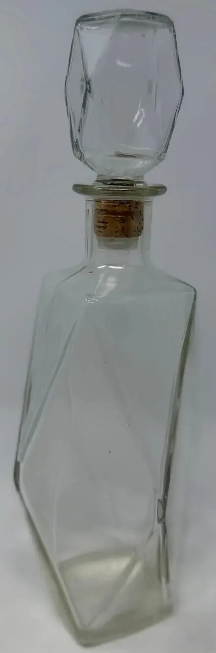 Vintage Oblong Diamond Cut Whiskey Decanter Tight Fit Plastic & Cork Stopper